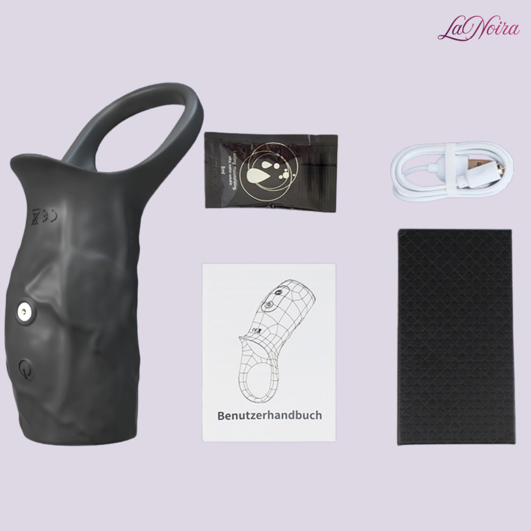 LaNoira ZephyrFlex 360 vibrating sleeve girth enhancer with ergonomic ring base and textured black silicone design