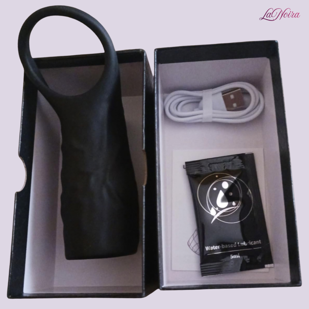 LaNoira ZephyrFlex 360 complete box contents including vibrating sleeve, USB charging cable, water-based lubricant, and user manual