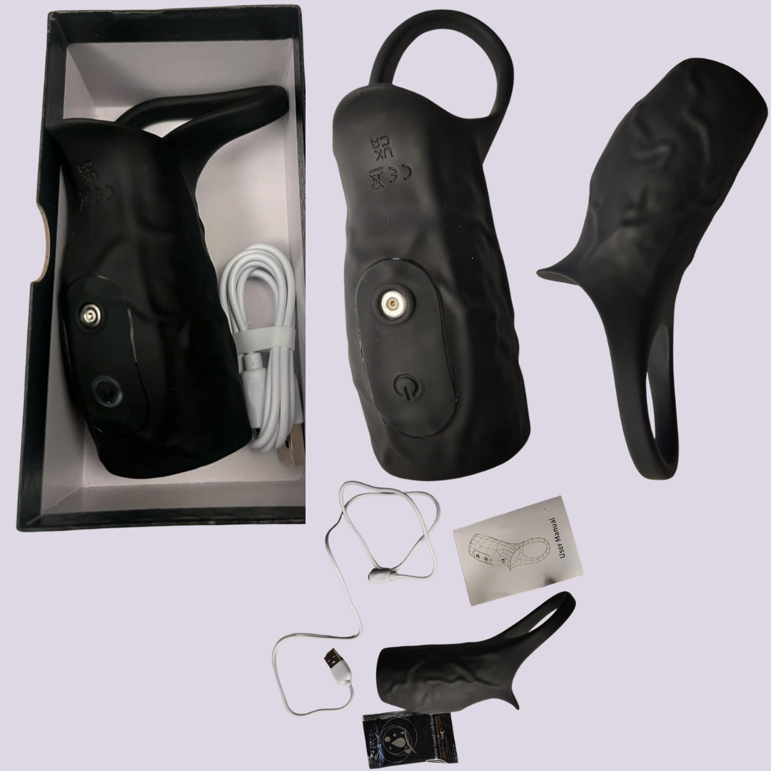LaNoira ZephyrFlex 360 vibrating sleeve displayed from multiple angles with ring base, control button, and flexible silicone body