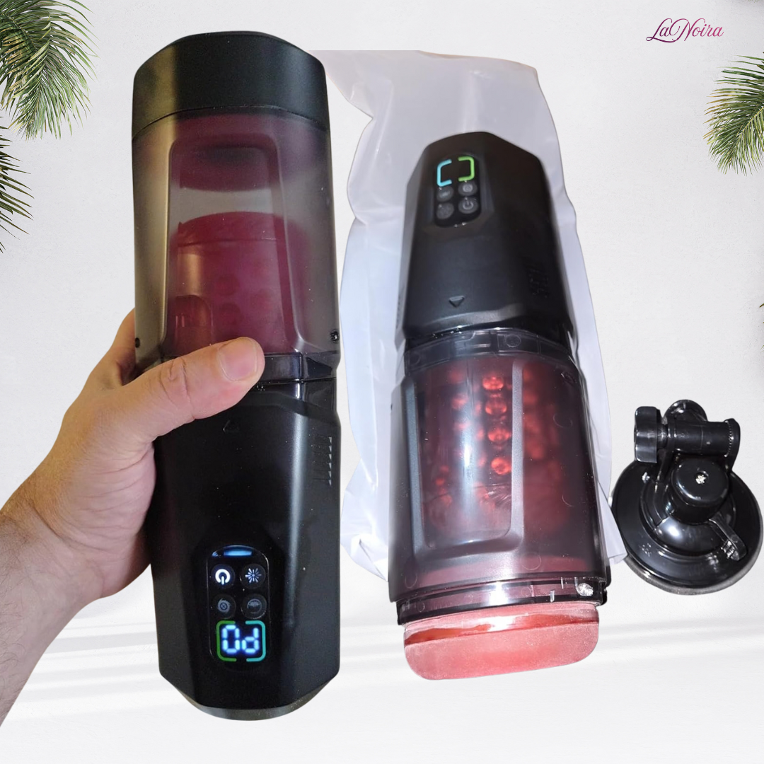 SyncMaster AI Pro voice command automatic stroker shown from top view with dual internal sleeves installed inside the device