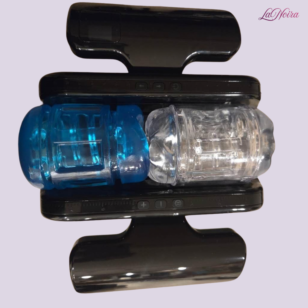 Top view of Thrustmaster 9X automatic thrusting stroker showing dual internal sleeves installed side by side