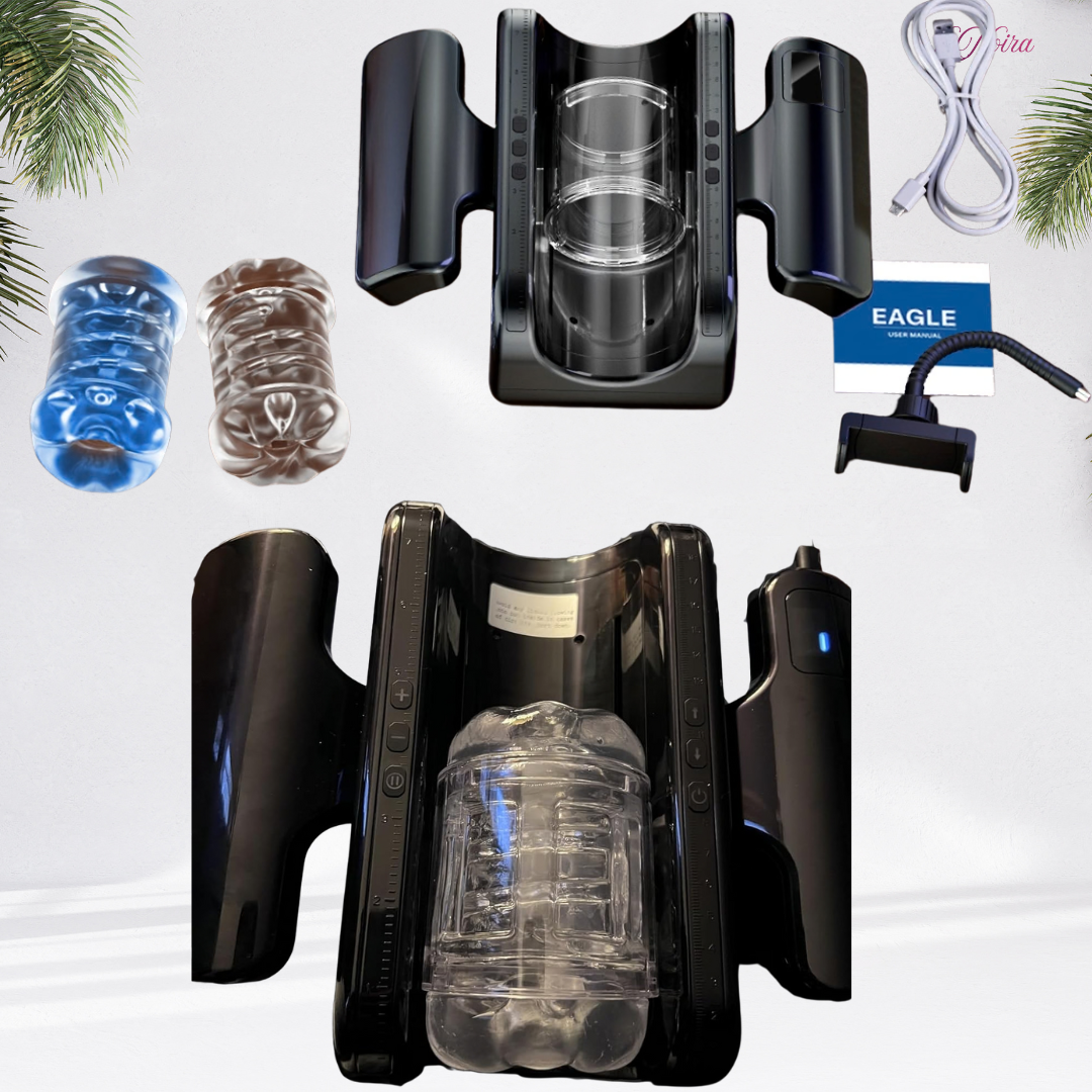 Thrustmaster 9X automatic thrusting stroker components displayed with removable sleeves, main housing, controls, and internal structure visible