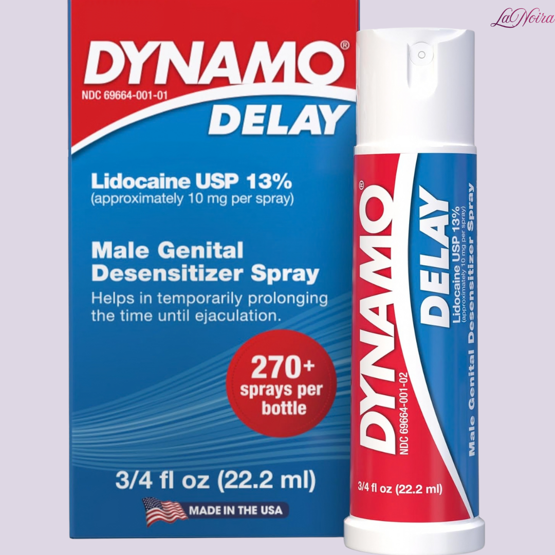 Dynamo Delay spray maximum strength with 13 percent lidocaine, retail box and spray bottle, 22.2 ml pack