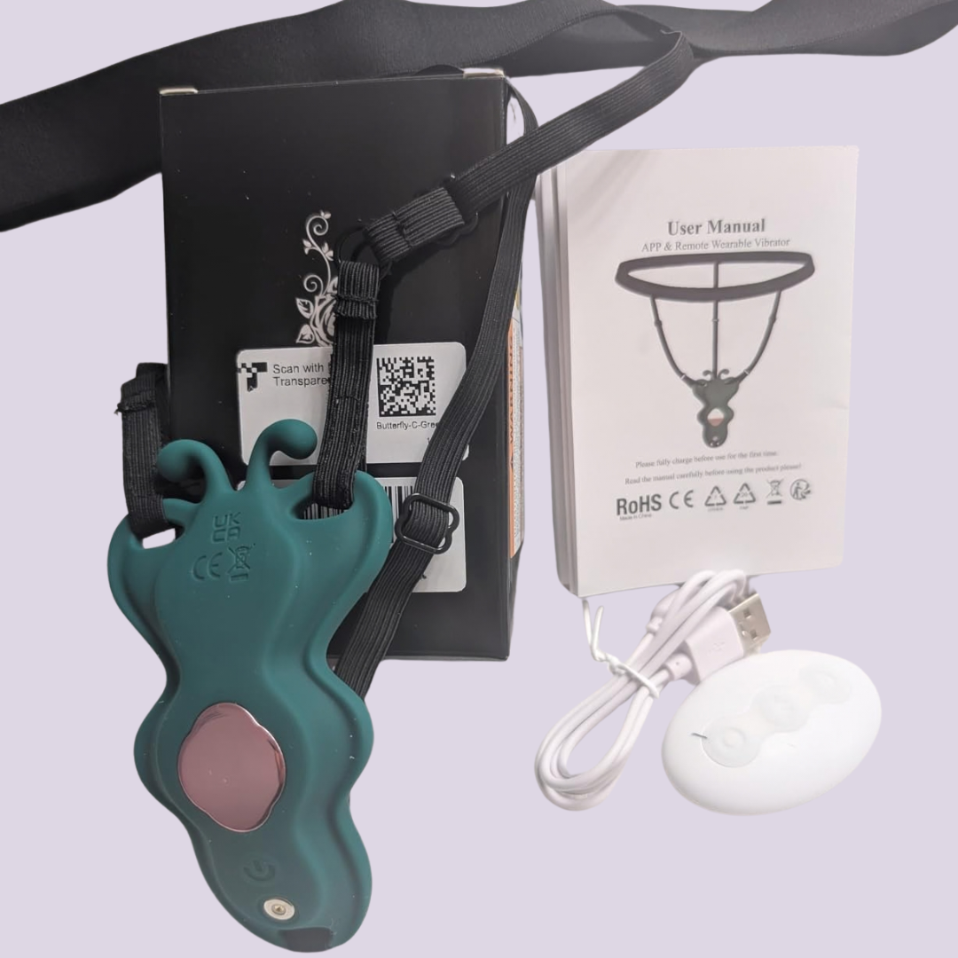 LaNoira butterfly wearable vibrator with packaging box, user manual, remote control and charging cable