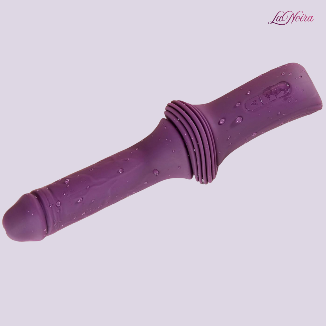 LaNoira Accordia thrusting dildo machine laid flat, full-length view with ribbed mid-section