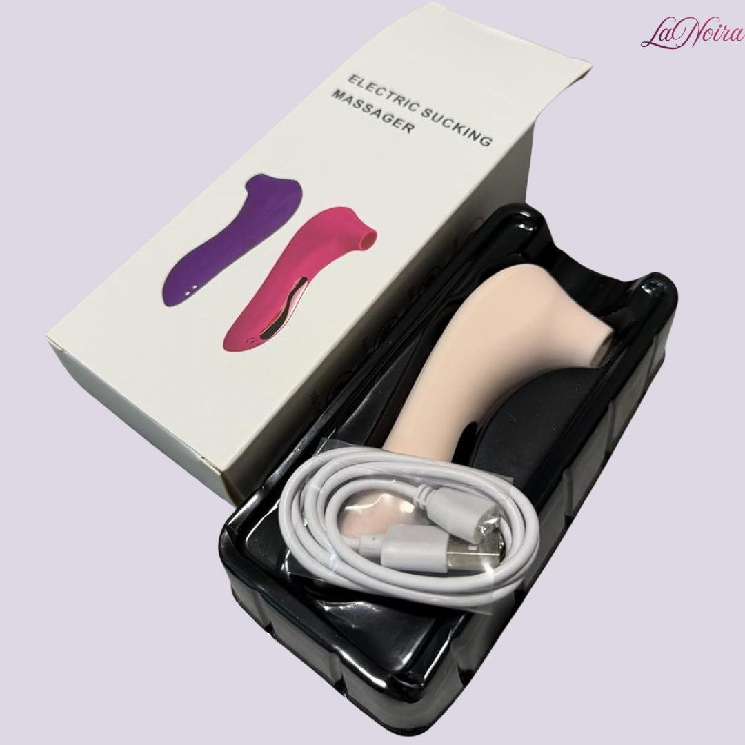 LaNoira Aura clitoral stimulator box contents including device and USB charging cable