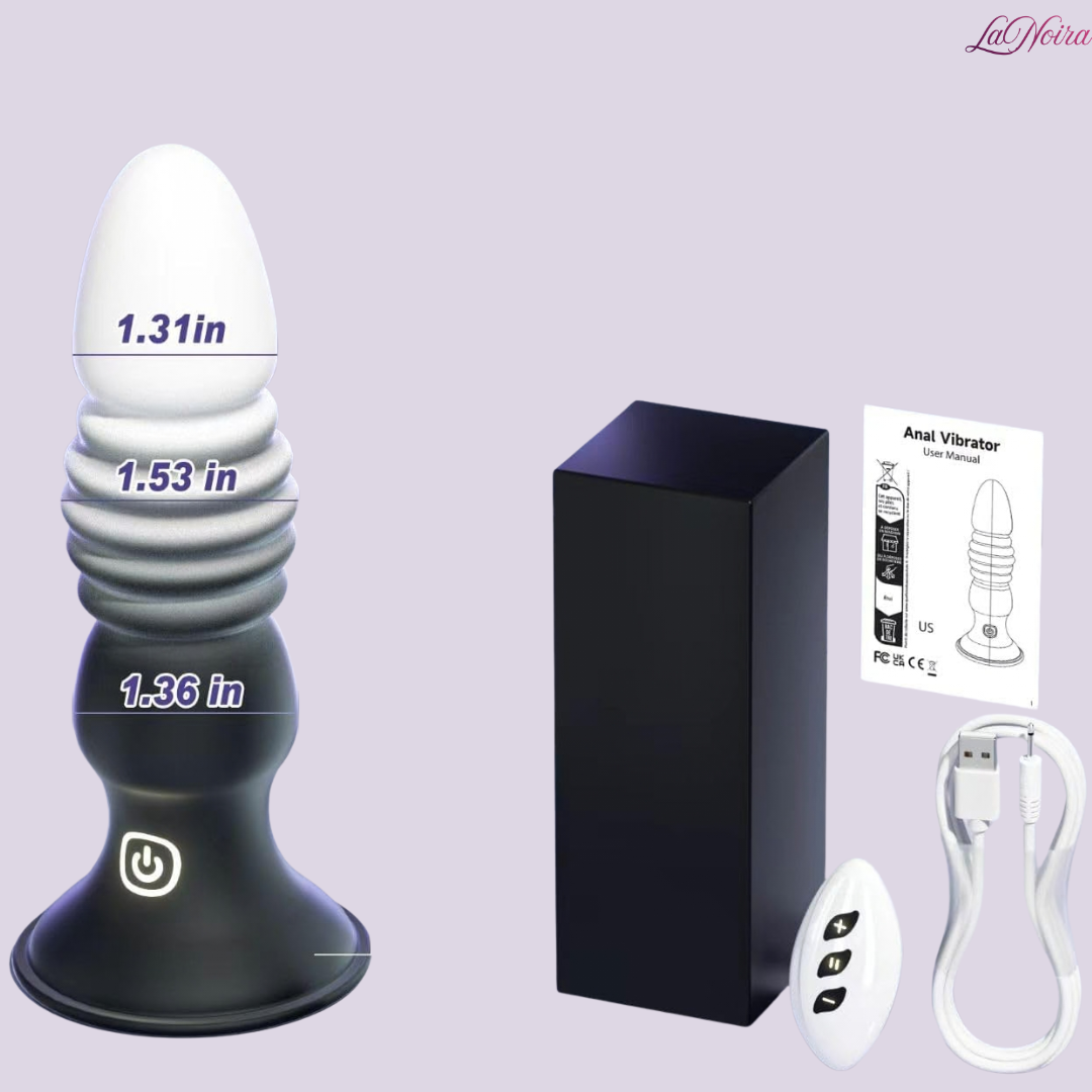 LaNoira RippleThrust thrusting anal plug with diameter measurements and suction base for secure use