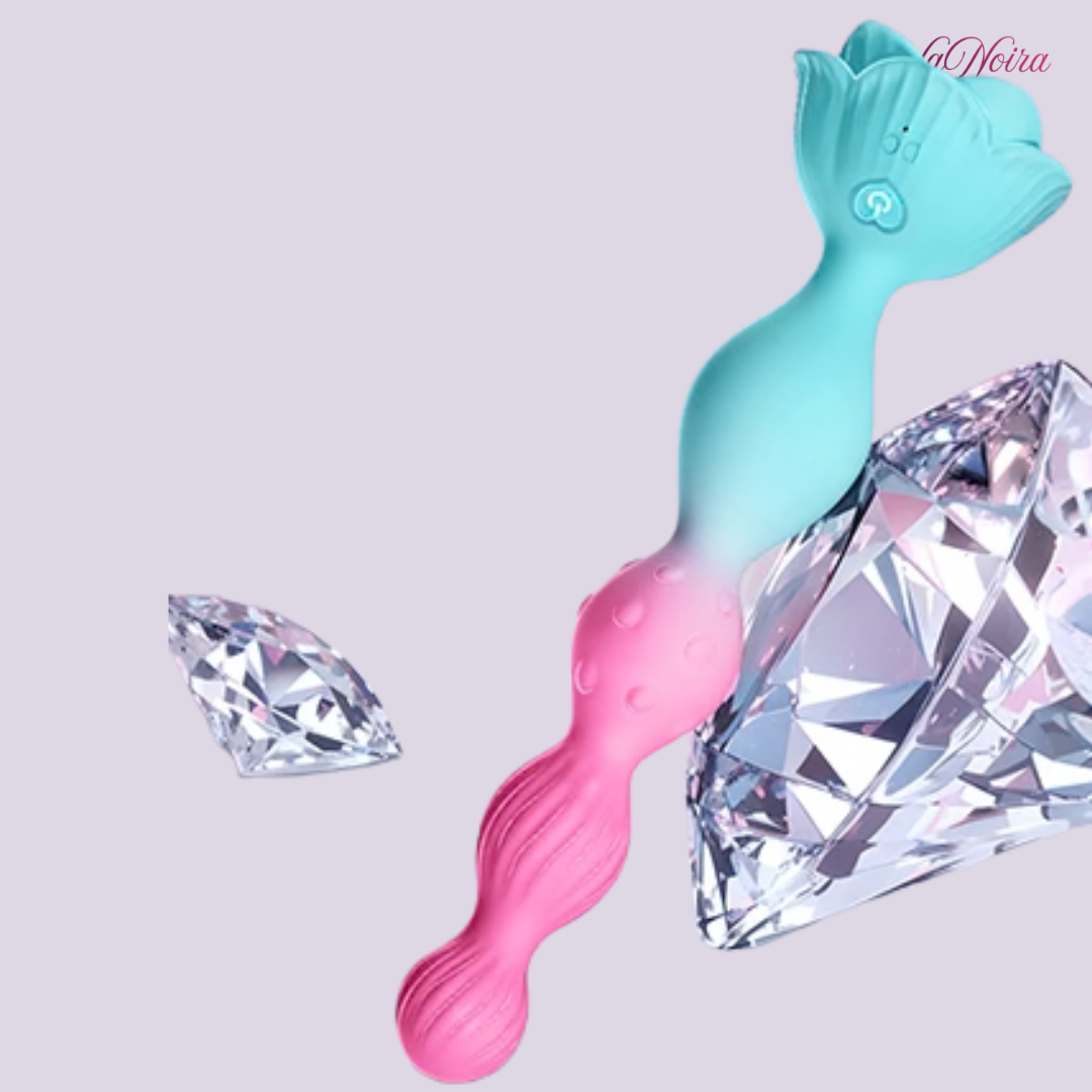 LaNoira Siren gradient-finish vibrating anal beads displayed with decorative crystal accents