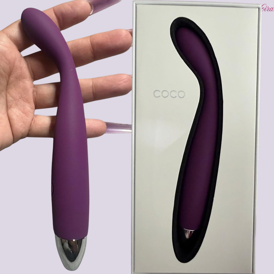SVAKOM Coco flexible head vibrator resting on palm, ergonomic curved shape