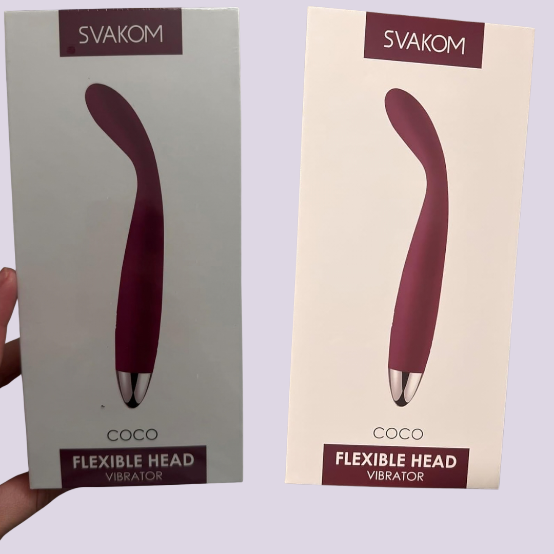 SVAKOM Coco flexible head vibrator retail packaging front and back comparison