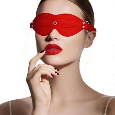 LaNoira CrimsonRivet: Adjustable Red PU Leather Blindfold - Studded Sensory Mask for Intimacy