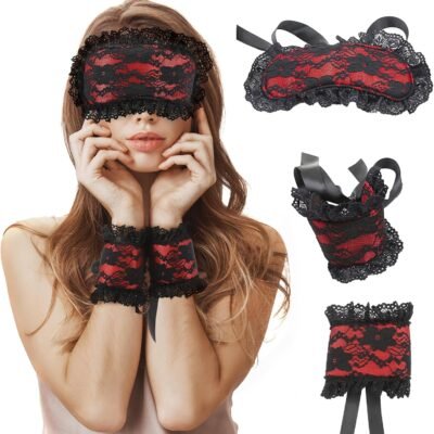 LaNoira Midnight Lace: 3-Piece Floral Sensory Set – Adjustable Eye Mask, Cozy Blindfold & Soft Hand Ties