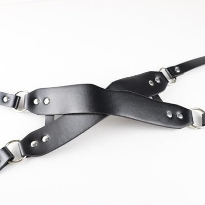 LaNoira OnyxCross: Adjustable PU Leather Bondage Blindfold – Rivet-Studded Cross-Strap Sensory Mask