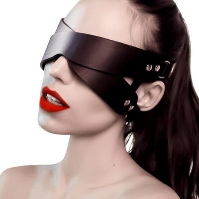 LaNoira OnyxCross: Adjustable PU Leather Bondage Blindfold – Rivet-Studded Cross-Strap Sensory Mask