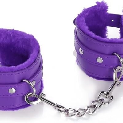 LaNoira VelvetVise: Adjustable Faux Fur-Lined Leather Cuffs – Purple Wrist & Ankle Restraints for Sensory Play