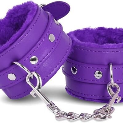 LaNoira VelvetVise: Adjustable Faux Fur-Lined Leather Cuffs – Purple Wrist & Ankle Restraints for Sensory Play