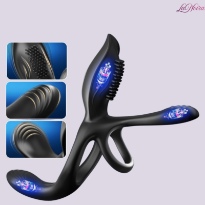 Triple motor vibrating ring with textured stimulation surface, showing internal motor positions and ribbed design