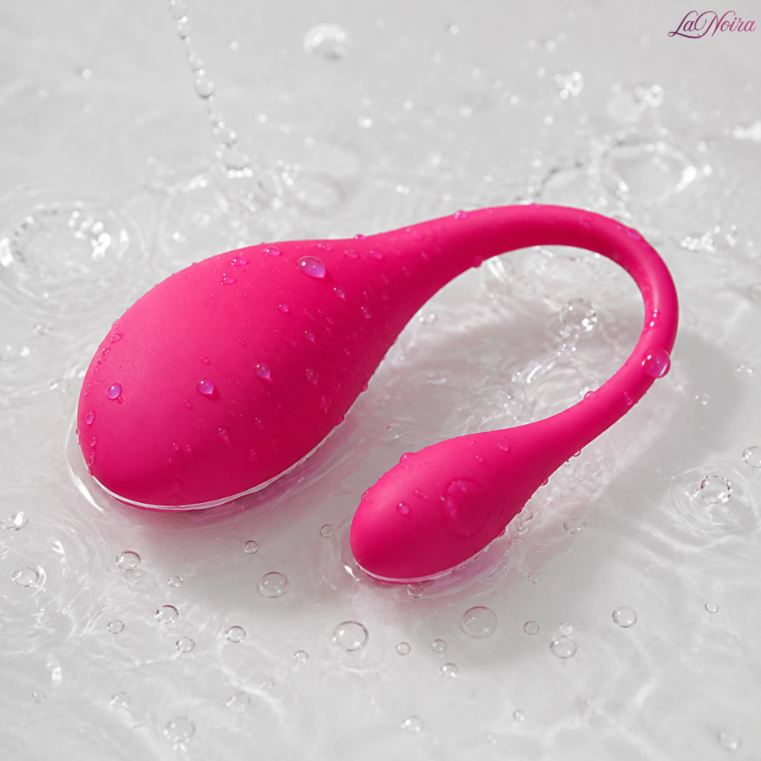 Lovense Lush 2 waterproof pink wearable vibrator with water droplets in splash-resistant demonstration scene - LaNoira India