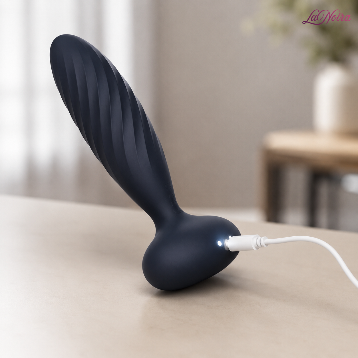 SVAKOM Jordan rechargeable thrusting anal vibrator connected to magnetic USB charging cable - LaNoira